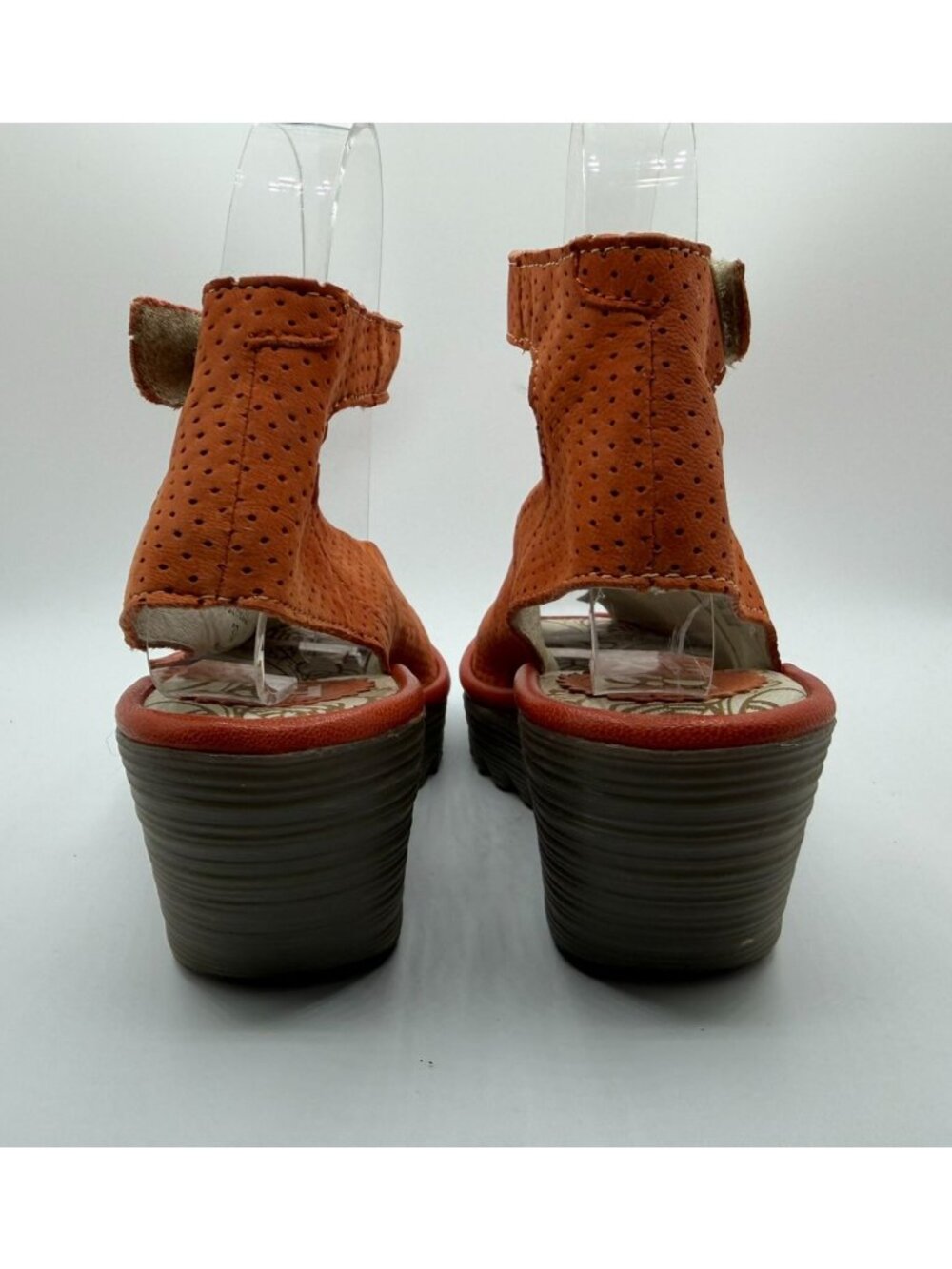 Fly London Yala Wedge Sandal Size EU37/ US6.5 Orange Perforated Leather Shoes - Picture 9 of 13